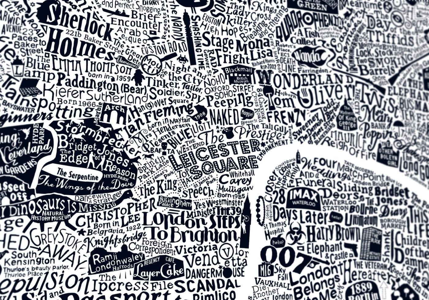 run for the hills Central London Film Map white detail on ArtFinder