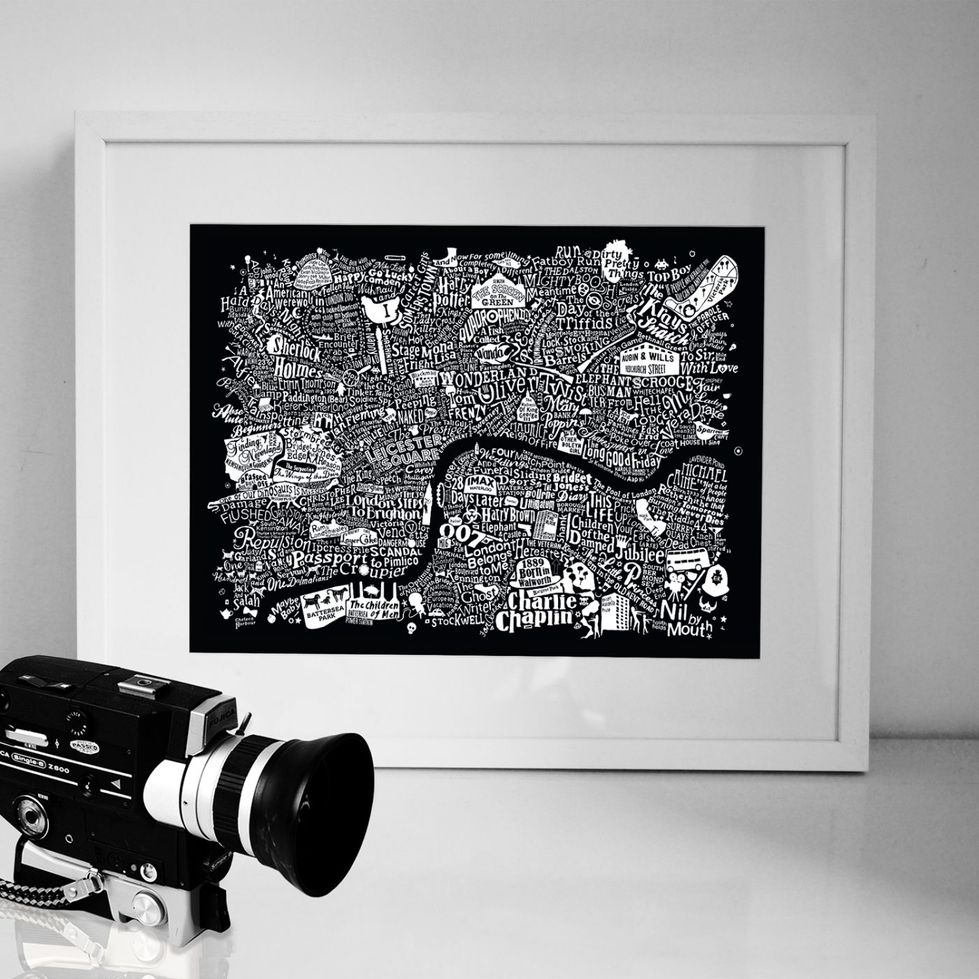 Central London film map in a frame