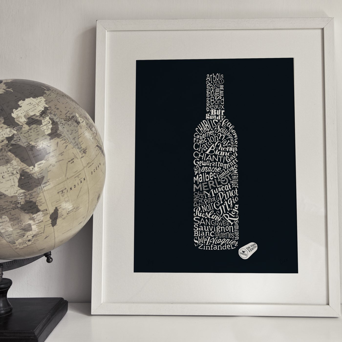 Typographic art print of bottle of wine