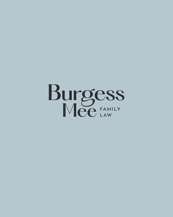 burgess mee logo in navy blue on a pale blue background