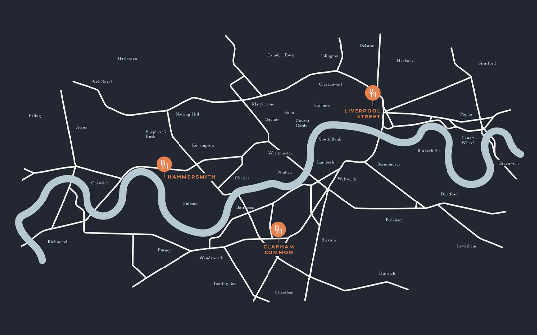 burgess me illustrated map for wayfinding in navy, pale blue, white and orange