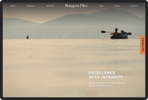 burgess mee website with wide scenic video of a man kayaking