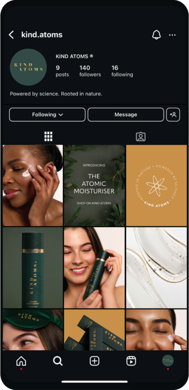 social media mockup of an instagram page of a skincare brand